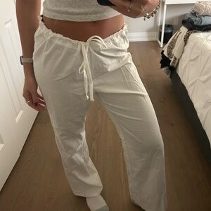 Dickies Women's White Wide Leg Mid-Rise Drawstring Pants